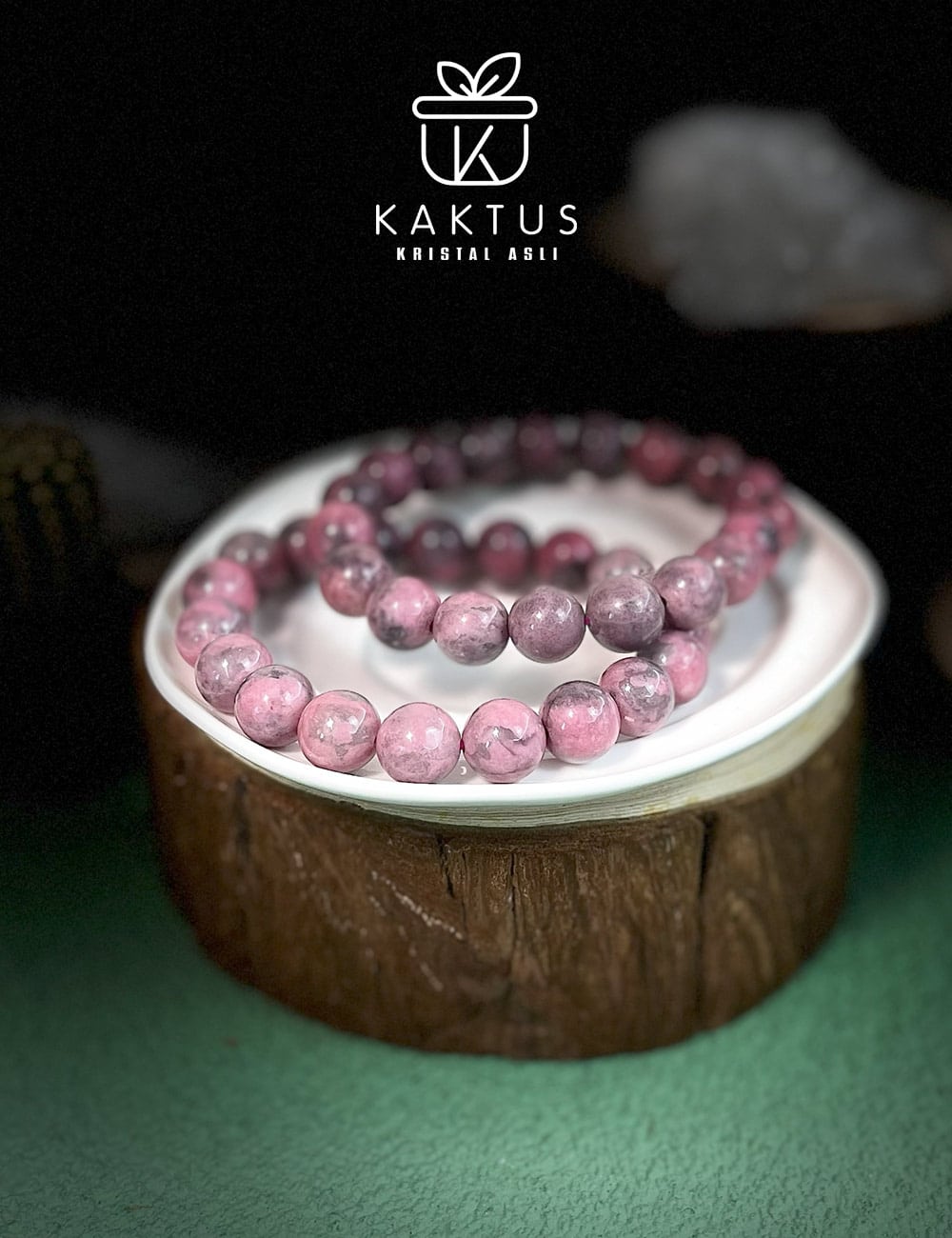 Shop Natural Rhodonite bracelet Malaysia with Kaktus.my 天然蔷薇辉石手链