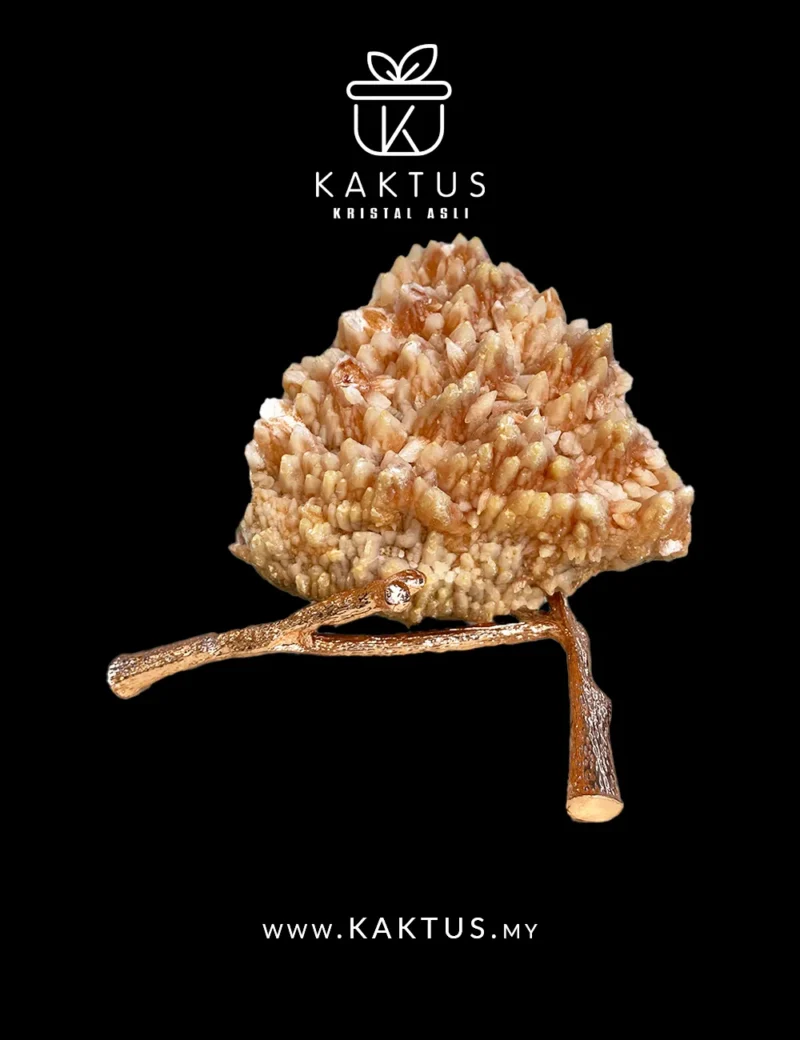 Pink orangy coral calcite crystal with soft warm hues and natural wavy texture