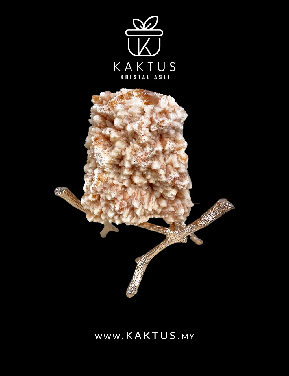 Polished pink orangy coral calcite crystal with vibrant warm tones and natural shine