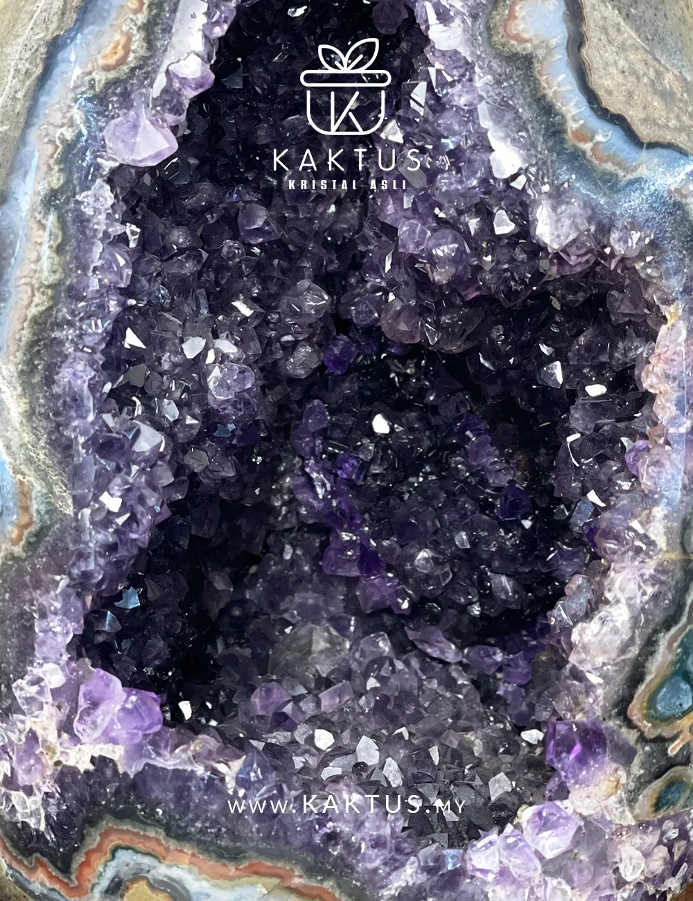 Deep Violet Amethyst Dragon Egg Geode with Layered Crystal Cavern
