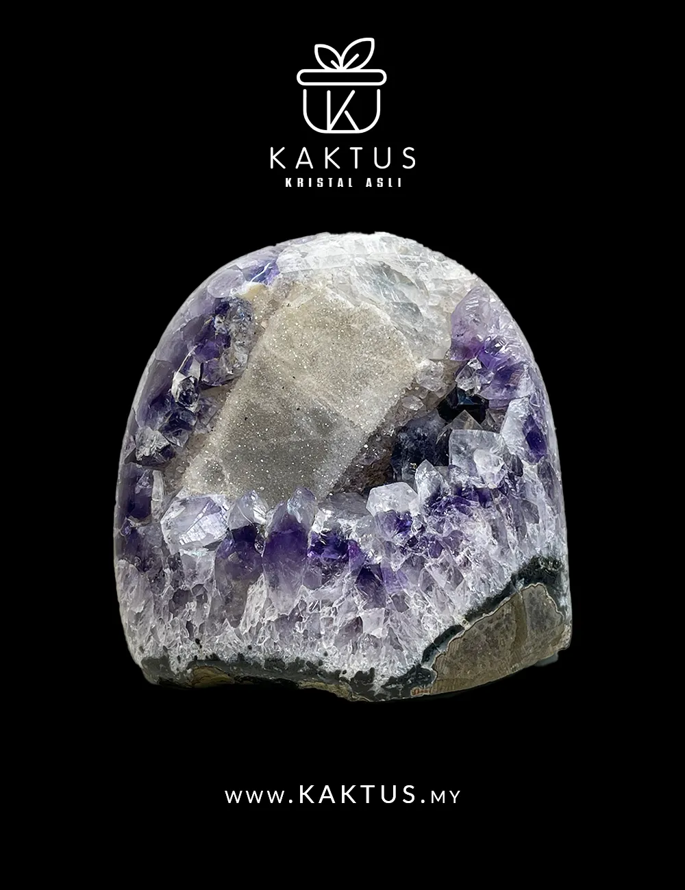 Amethyst cluster with white calcite crystals for cleansing and uplifting energy