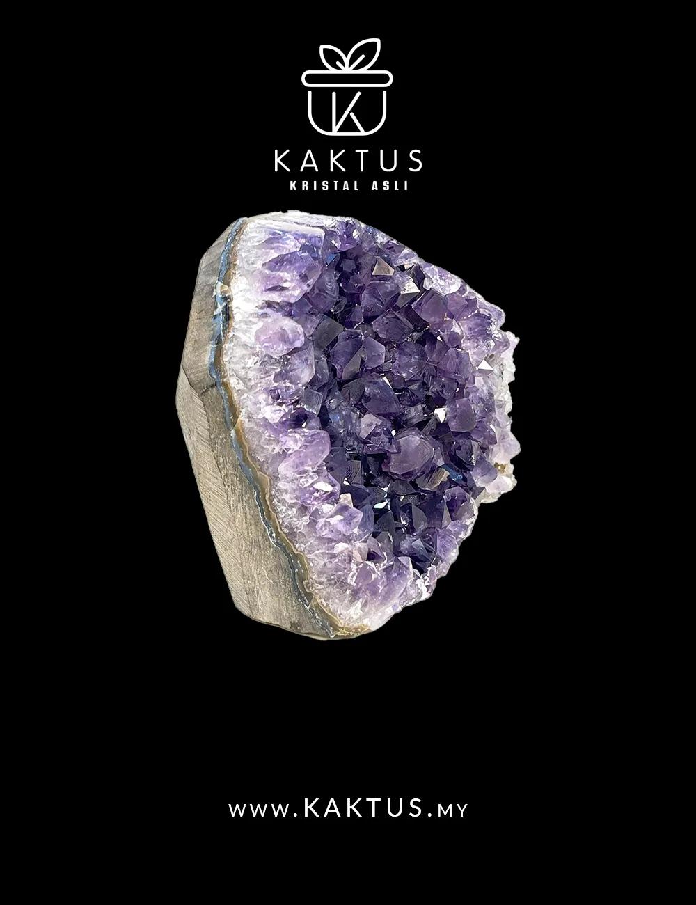 Deep violet amethyst combined with white calcite formations for high-vibration healing energy