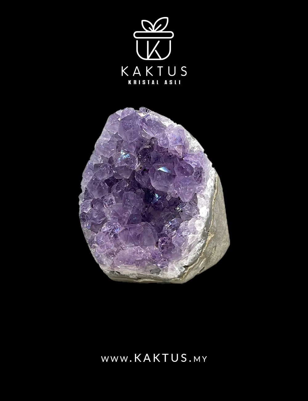 Raw amethyst formation with creamy calcite crystals growing across its surface