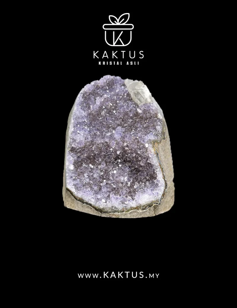 Polished Amethyst cluster with prominent Calcite crystal points