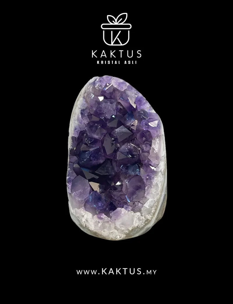 Purple amethyst cluster with crystalline calcite overlays creating a dual-energy healing stone