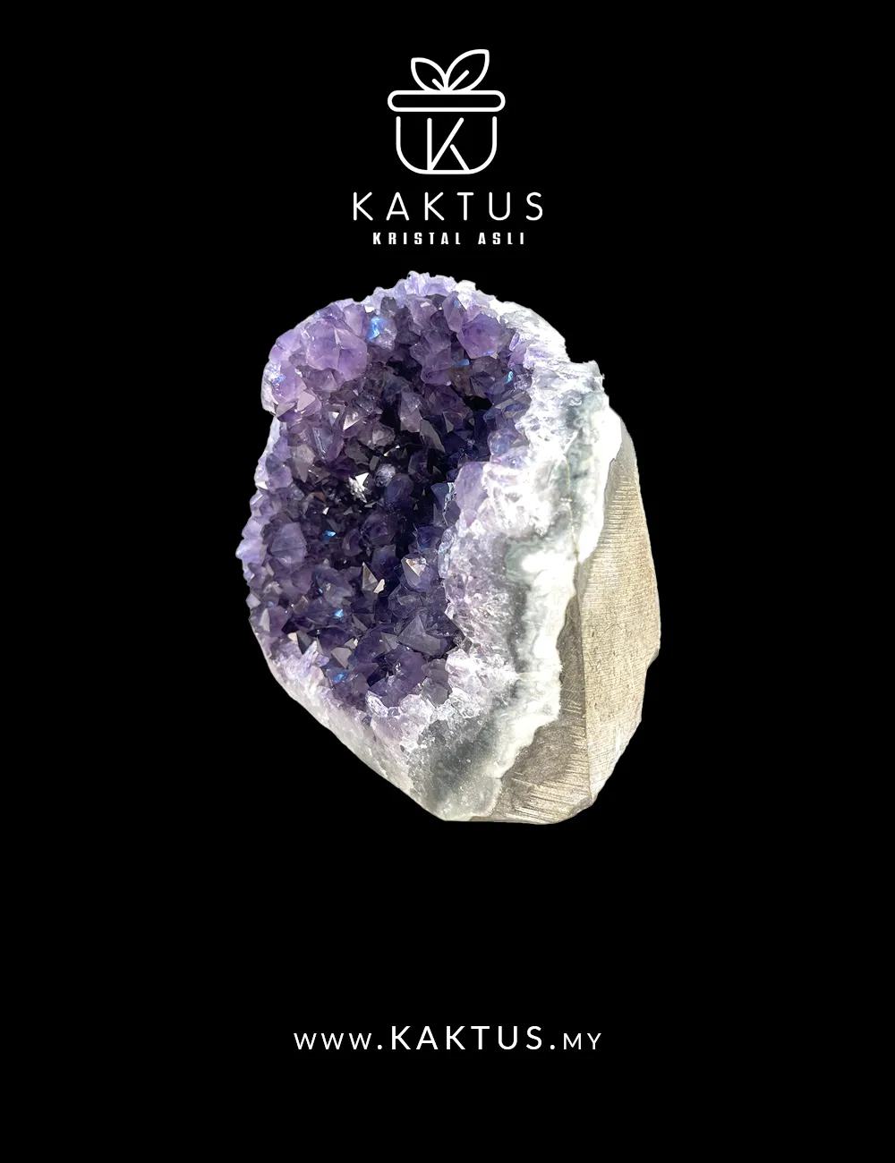 Cluster of deep amethyst points with layered calcite formations for dual-frequency healing