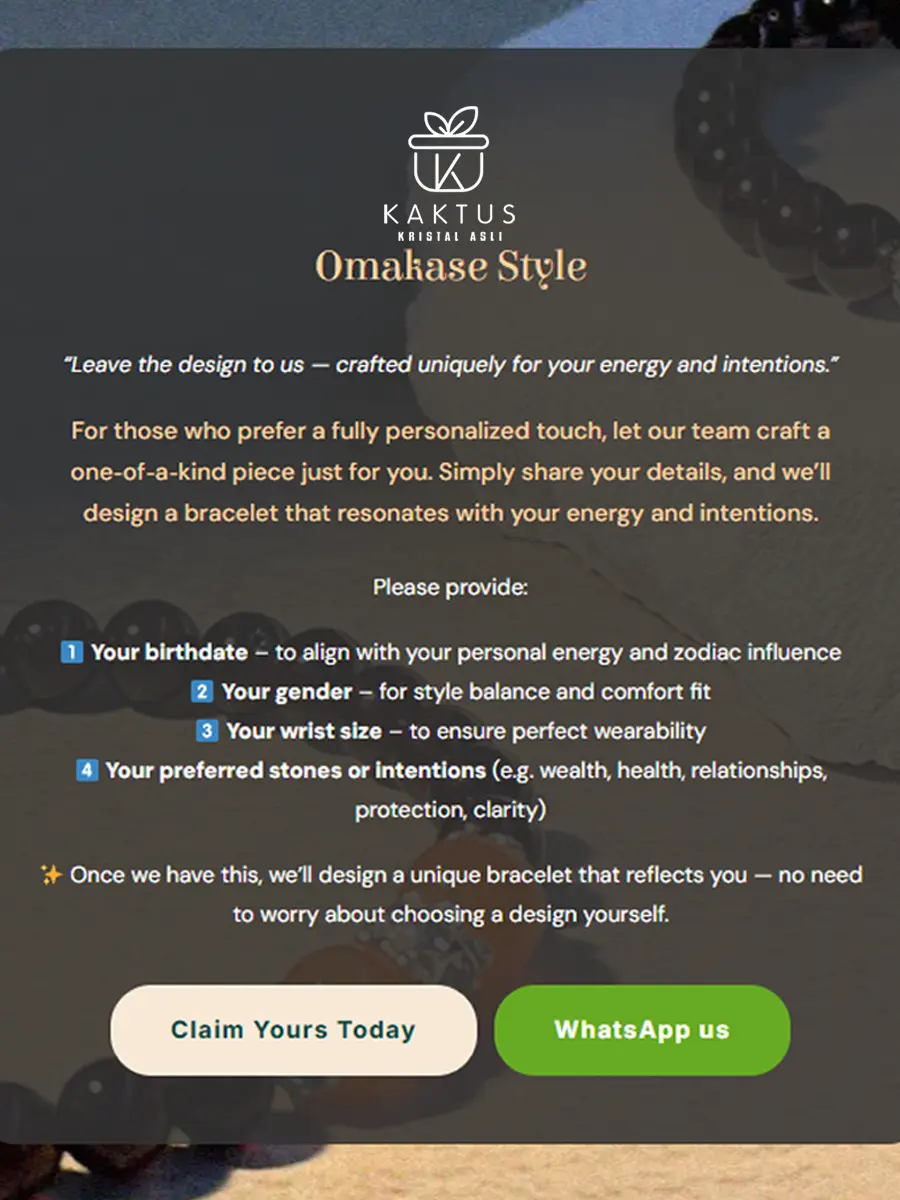 crystal bracelet omakase style customization - tune your aura with kaktus crystal store