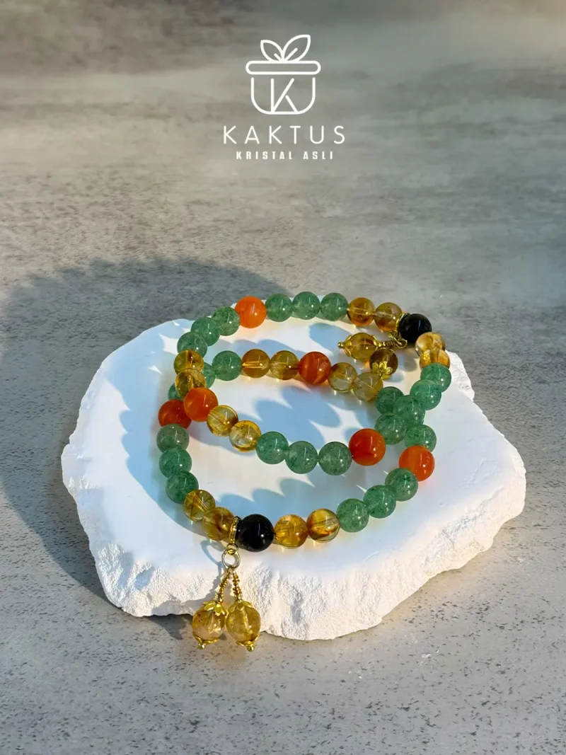 Golden Key Bracelet with Citrine, Carnelian, Green Aventurine and Tiger Eye crystals for confidence and prosperity