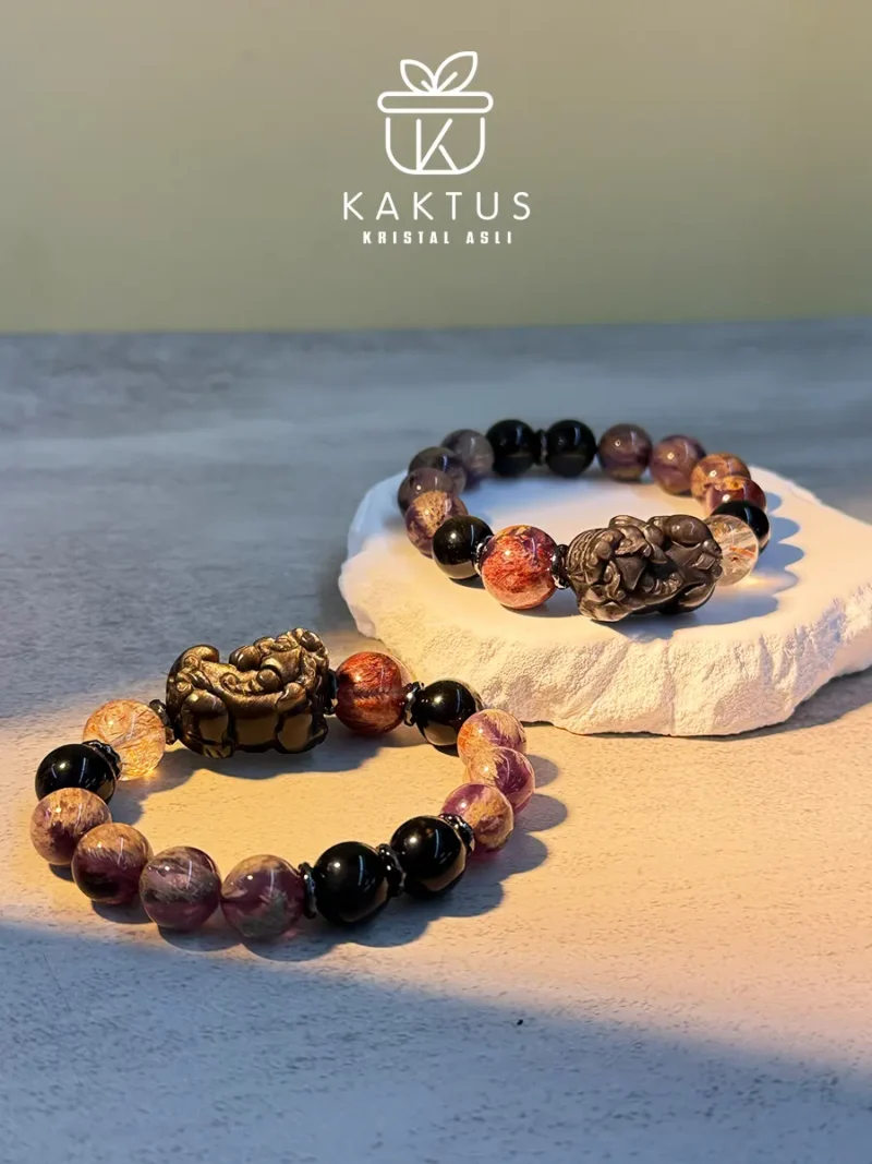 Obsidian Crown Bracelet with Amethyst Phantom and Gold Obsidian for protection and mental clarity